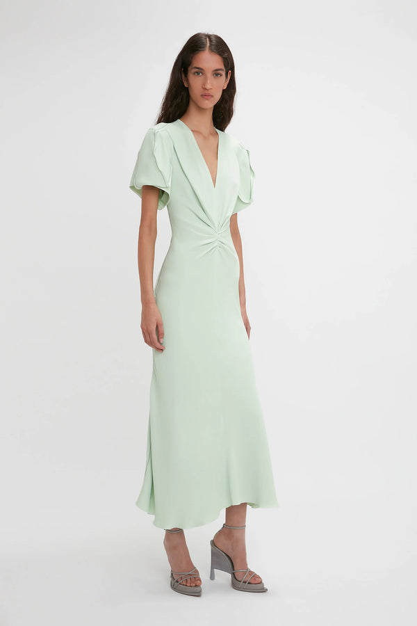 Gathered V-Neck Midi Dress