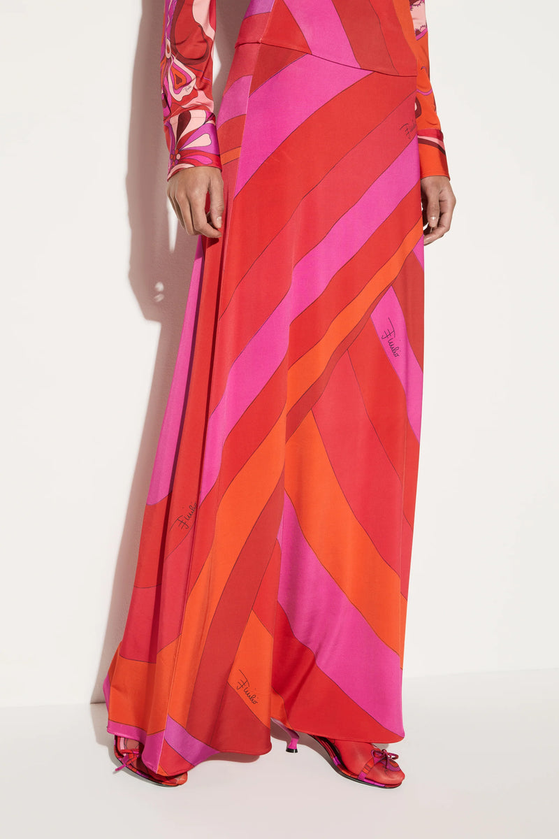 Iride-Print Satin Jersey Maxi Skirt