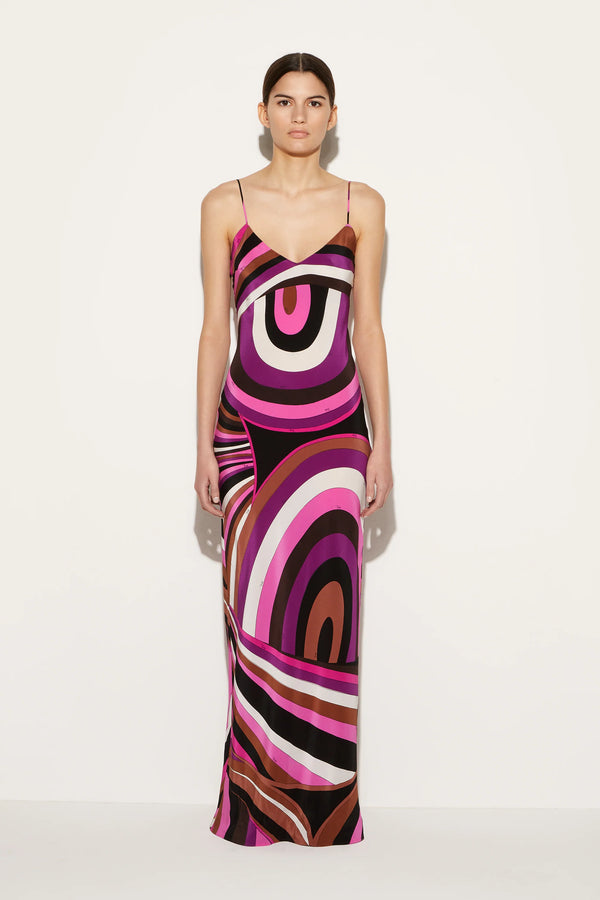 Iride Print Floor-Length Silk Slip Dress