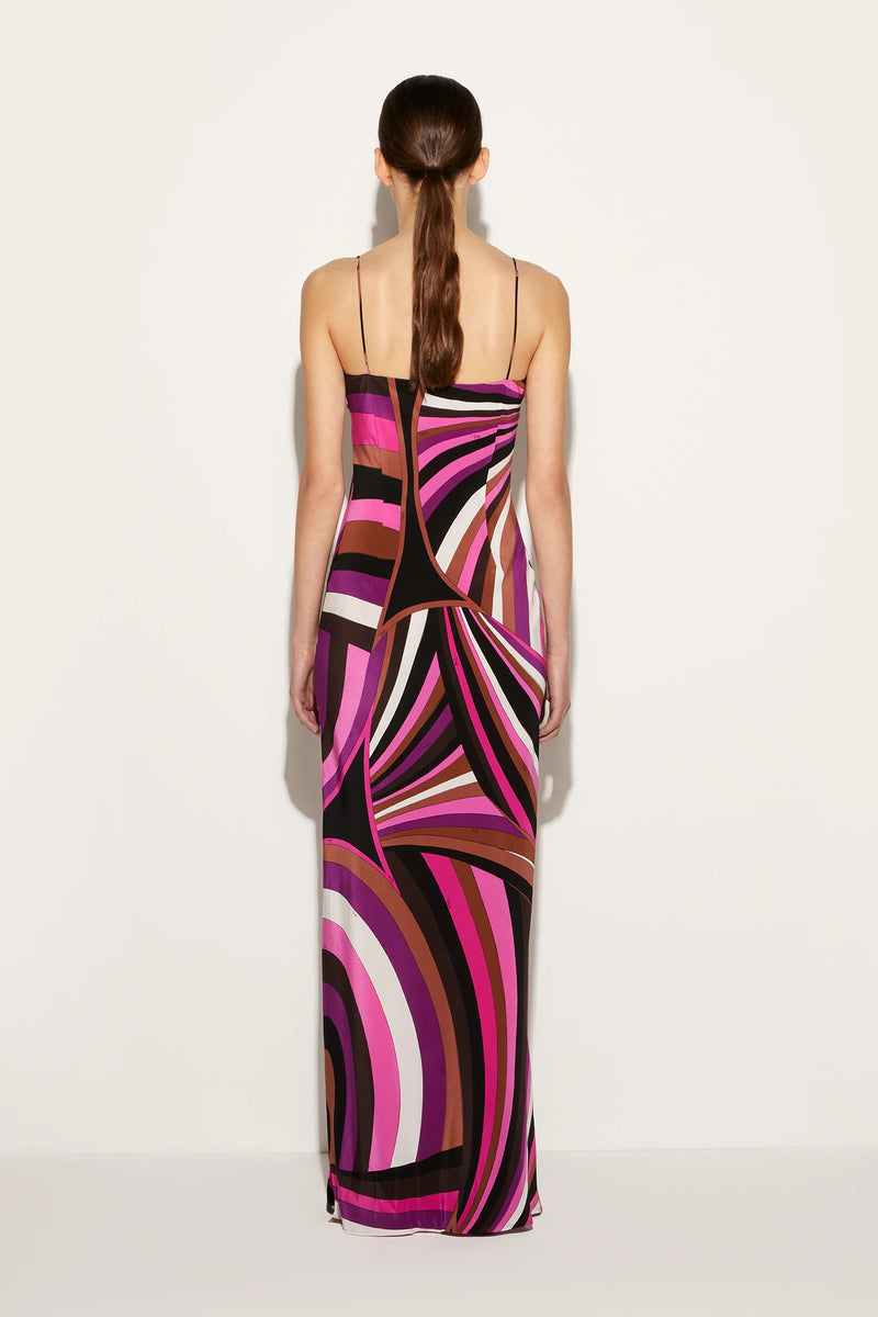 Iride Print Floor-Length Silk Slip Dress