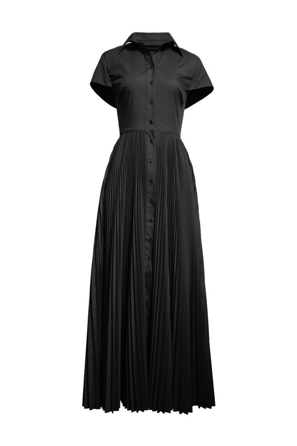 Meghan Pleated Cap Sleeve Cotton Shirtdress