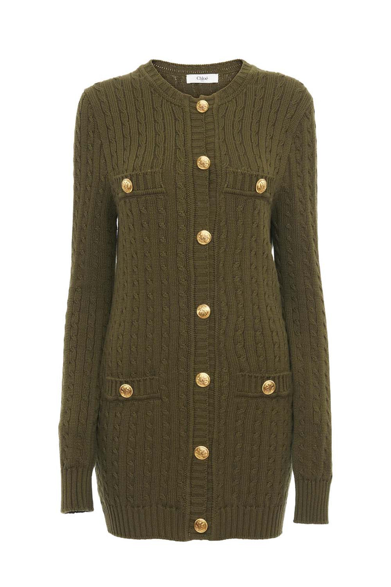 Utilitarian Cable-Knit Cotton Cardigan