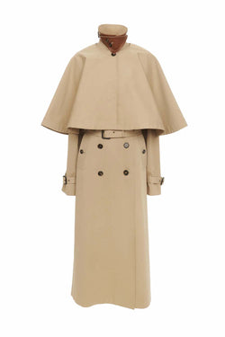 Organic Cotton-Gabardine Trench Coat with Cape