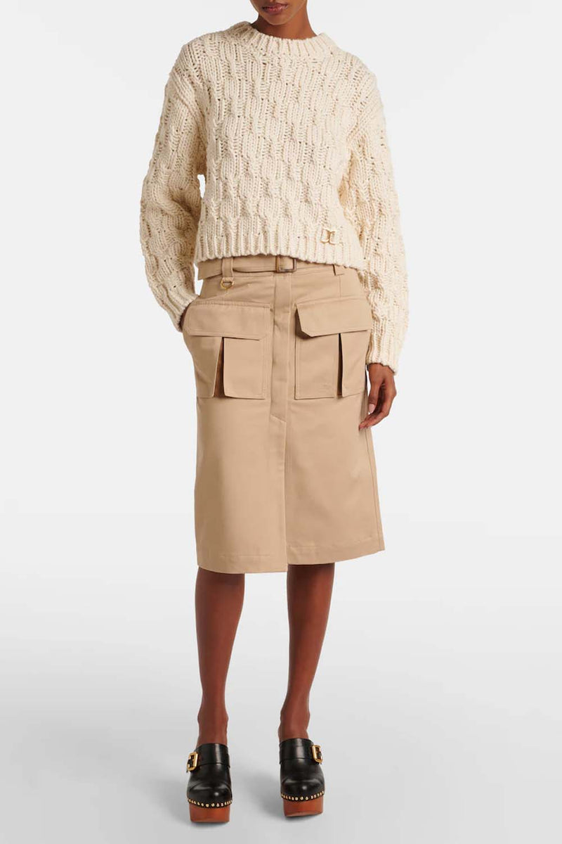 Safari Cotton Gabardine Midi Skirt