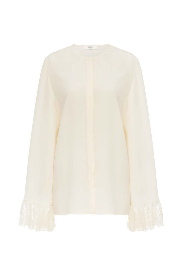 Lace Cuff Silk Blouse