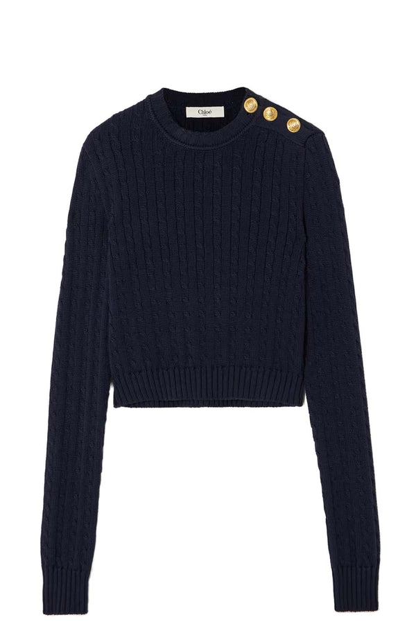 Embellished Cable-Knit Cotton Sweater