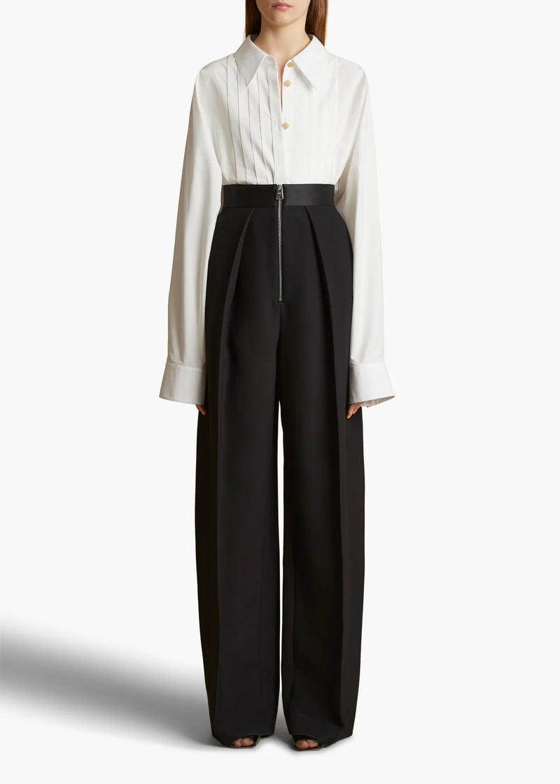 Marine Pleated Satin-Trimmed Crepe Straight-Leg Pants