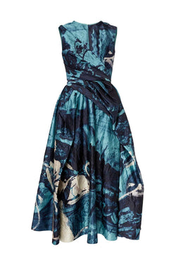 Amneris Painting Print Drape Detail Midi Dress