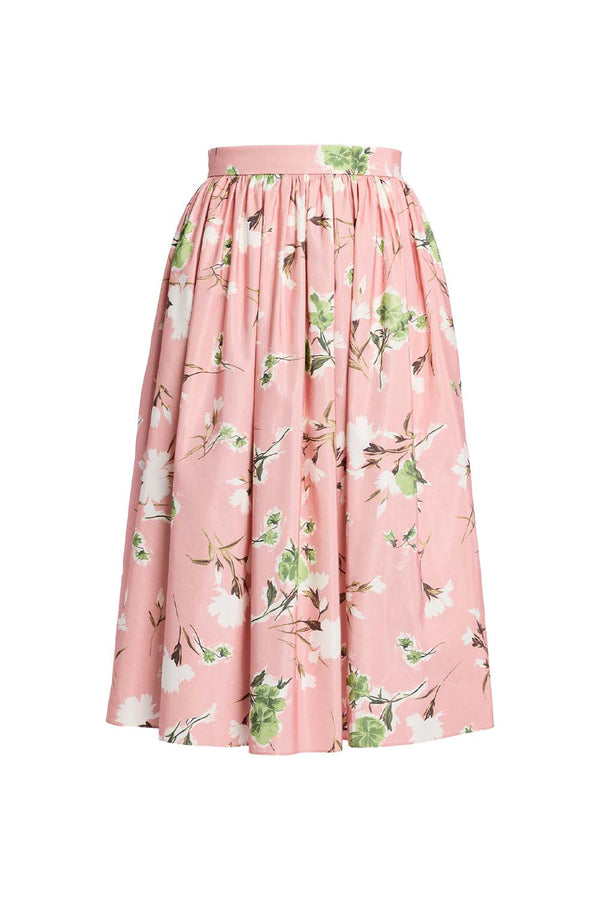 Floral Gathered Cotton Midi Skirt