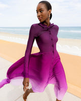 Oscar de La Renta Long-Sleeve Button-Front Ombre Jersey Maxi Dress