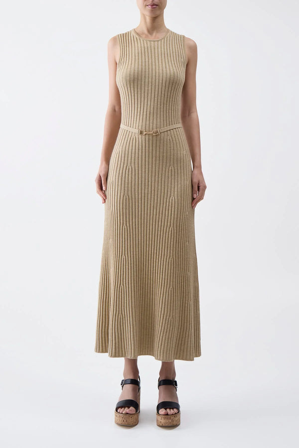 Meier Belted Ribbed Wool and Cashmere-Blend Midi Dress