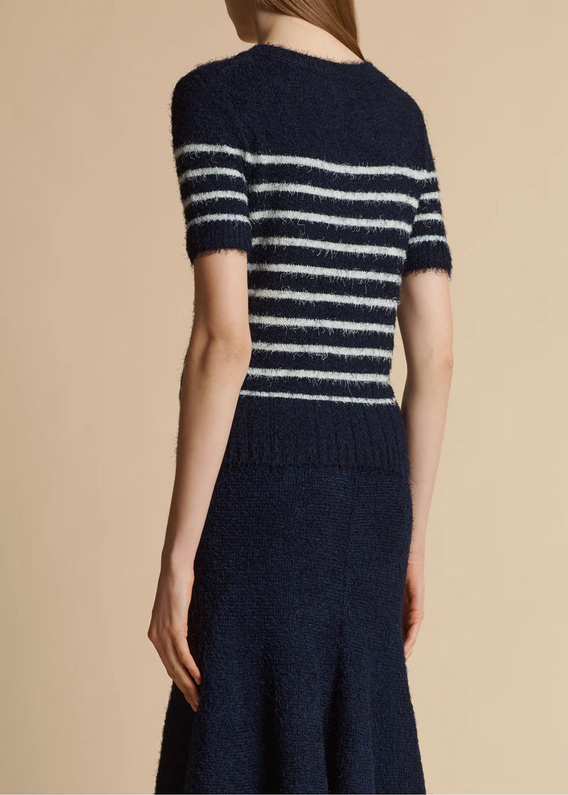 Luphia Short Sleeved Striped Silk & Cashmere Knit Top