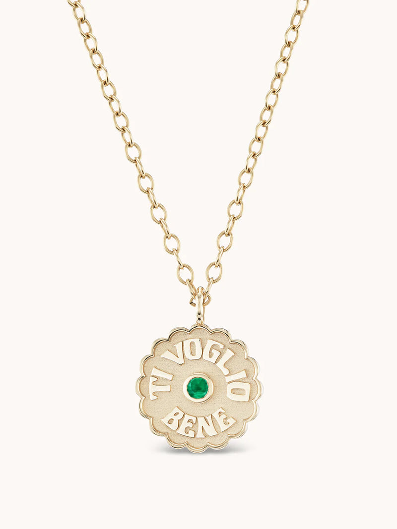 Gold Small Ti Voglio Bene Emerald Charm