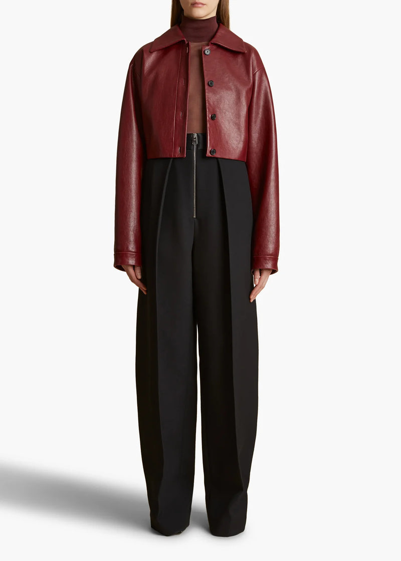 Marine Pleated Satin-Trimmed Crepe Straight-Leg Pants