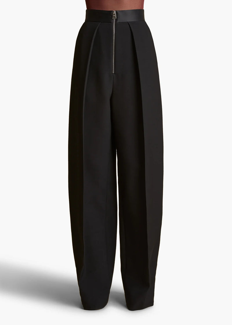 Marine Pleated Satin-Trimmed Crepe Straight-Leg Pants