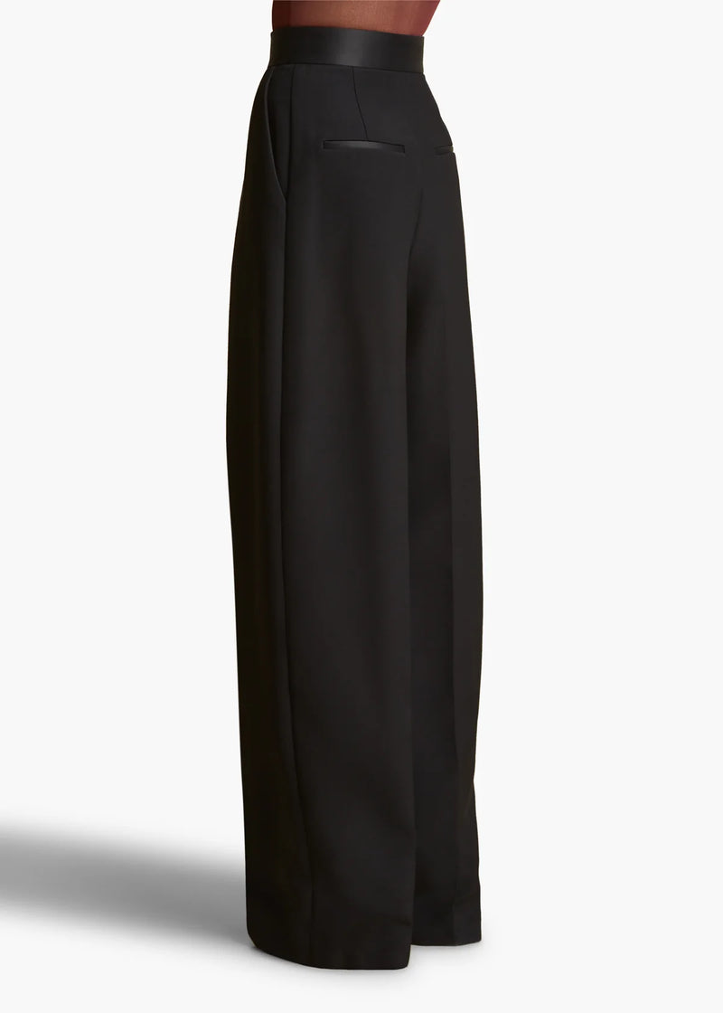 Marine Pleated Satin-Trimmed Crepe Straight-Leg Pants