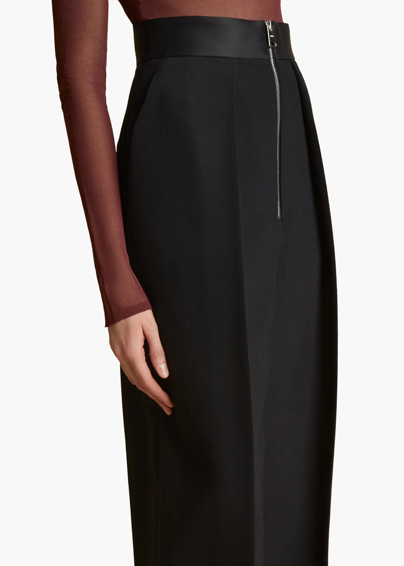 Marine Pleated Satin-Trimmed Crepe Straight-Leg Pants