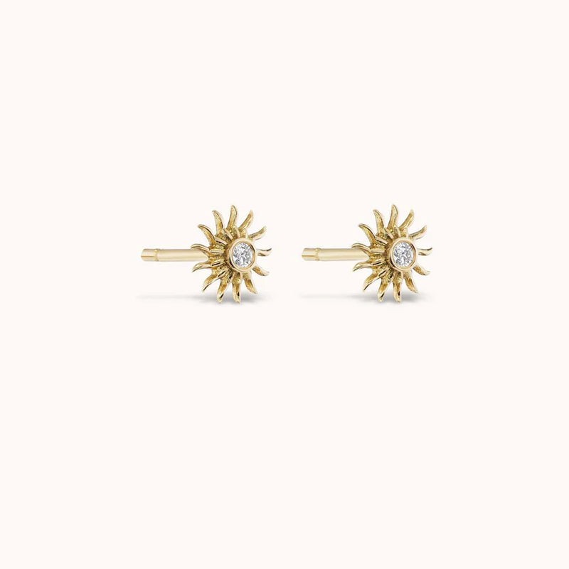 Gold & Diamond Sun Stud Earrings