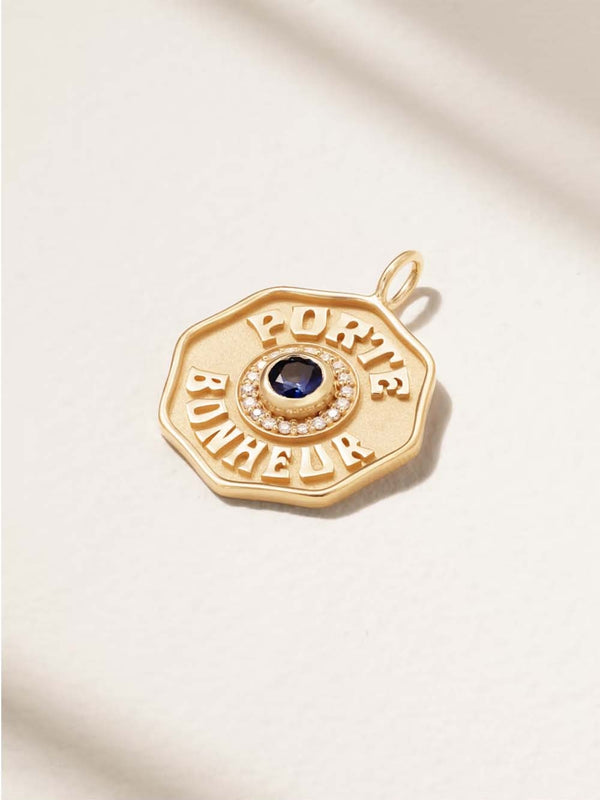 Gold & Diamond Mini Porte Bonheur Blue Sapphire Charm