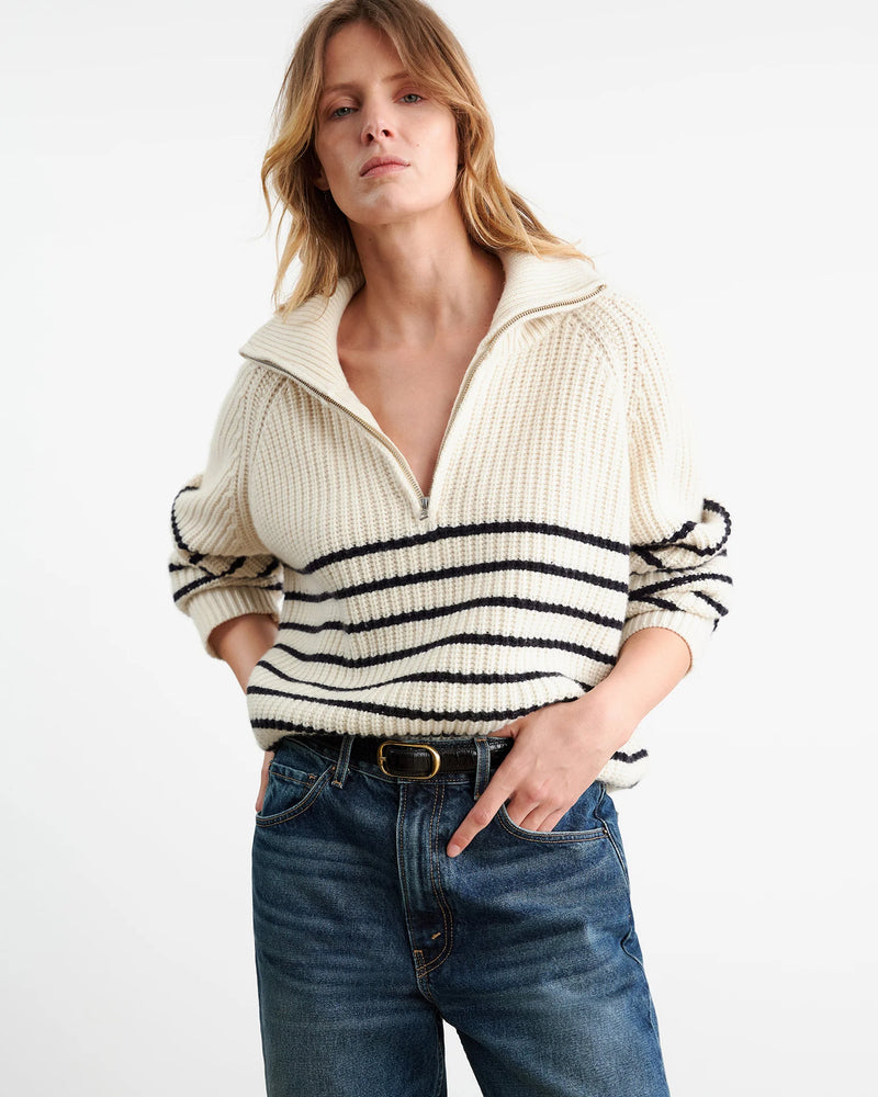 Amelina Cashmere Striped Half-Zip Sweater