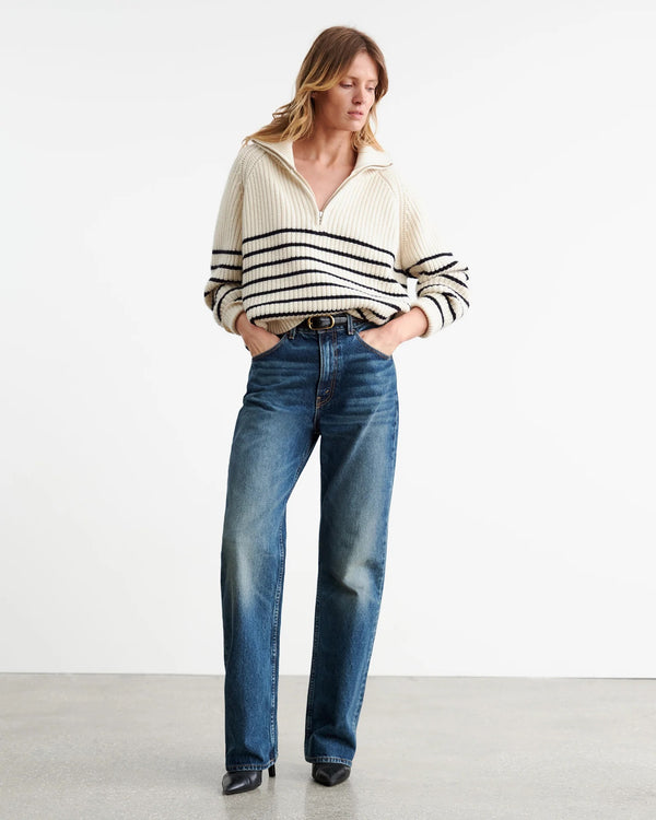 Amelina Cashmere Striped Half-Zip Sweater