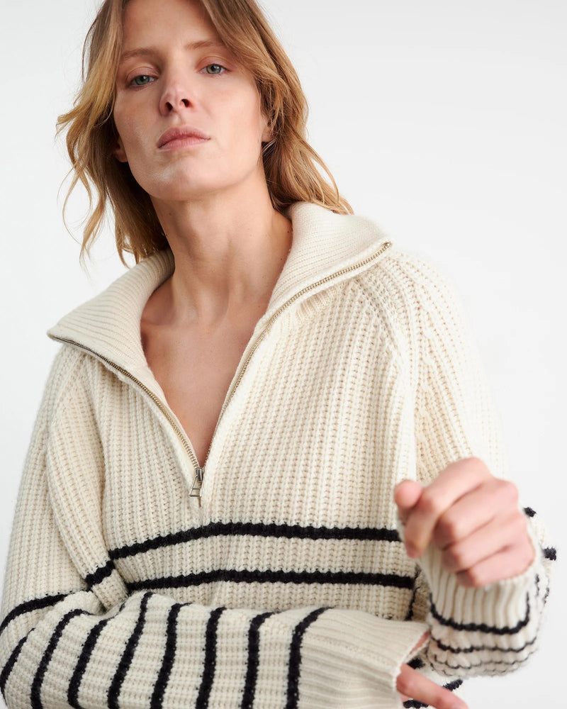 Amelina Cashmere Striped Half-Zip Sweater