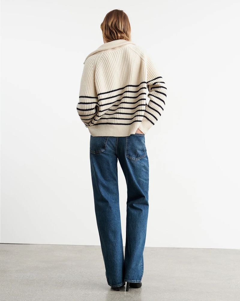 Amelina Cashmere Striped Half-Zip Sweater