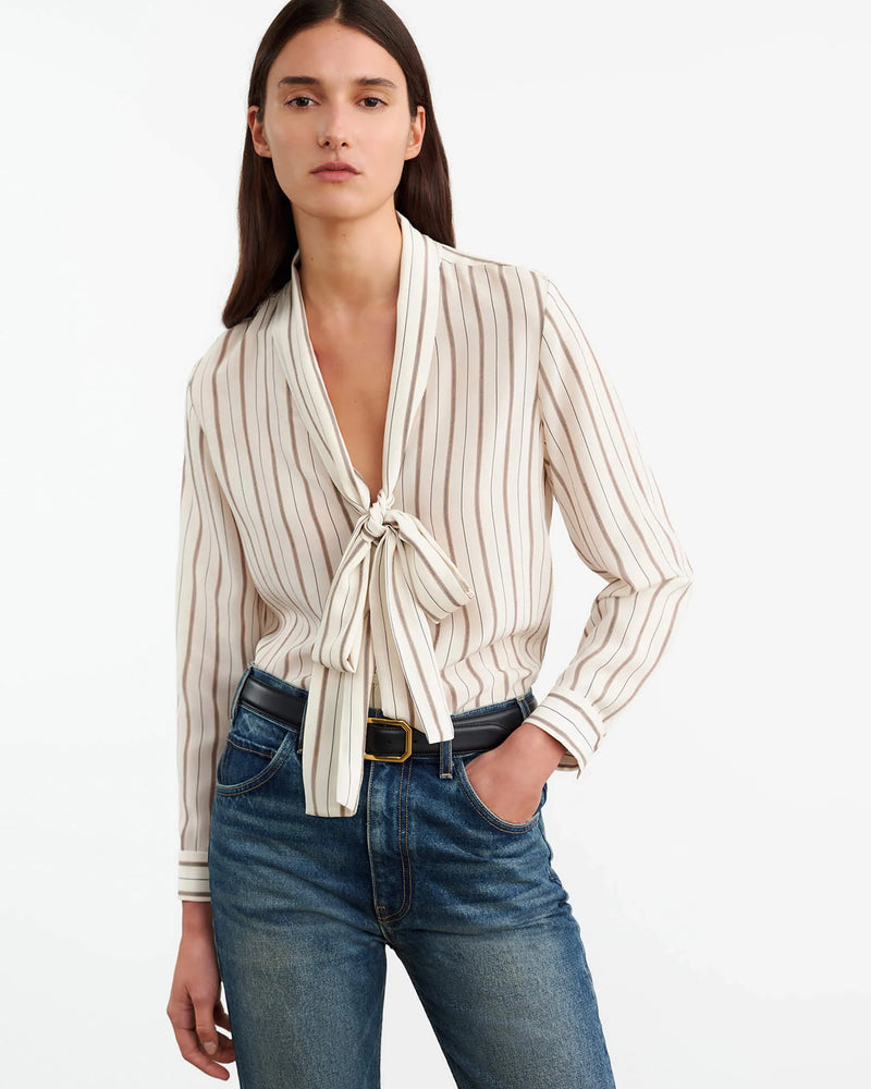 Angelique Pussy-Bow Striped Silk Blouse