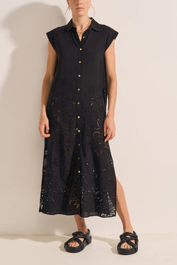 Orion Cotton-Linen Eyelet Embroidered Midi Dress