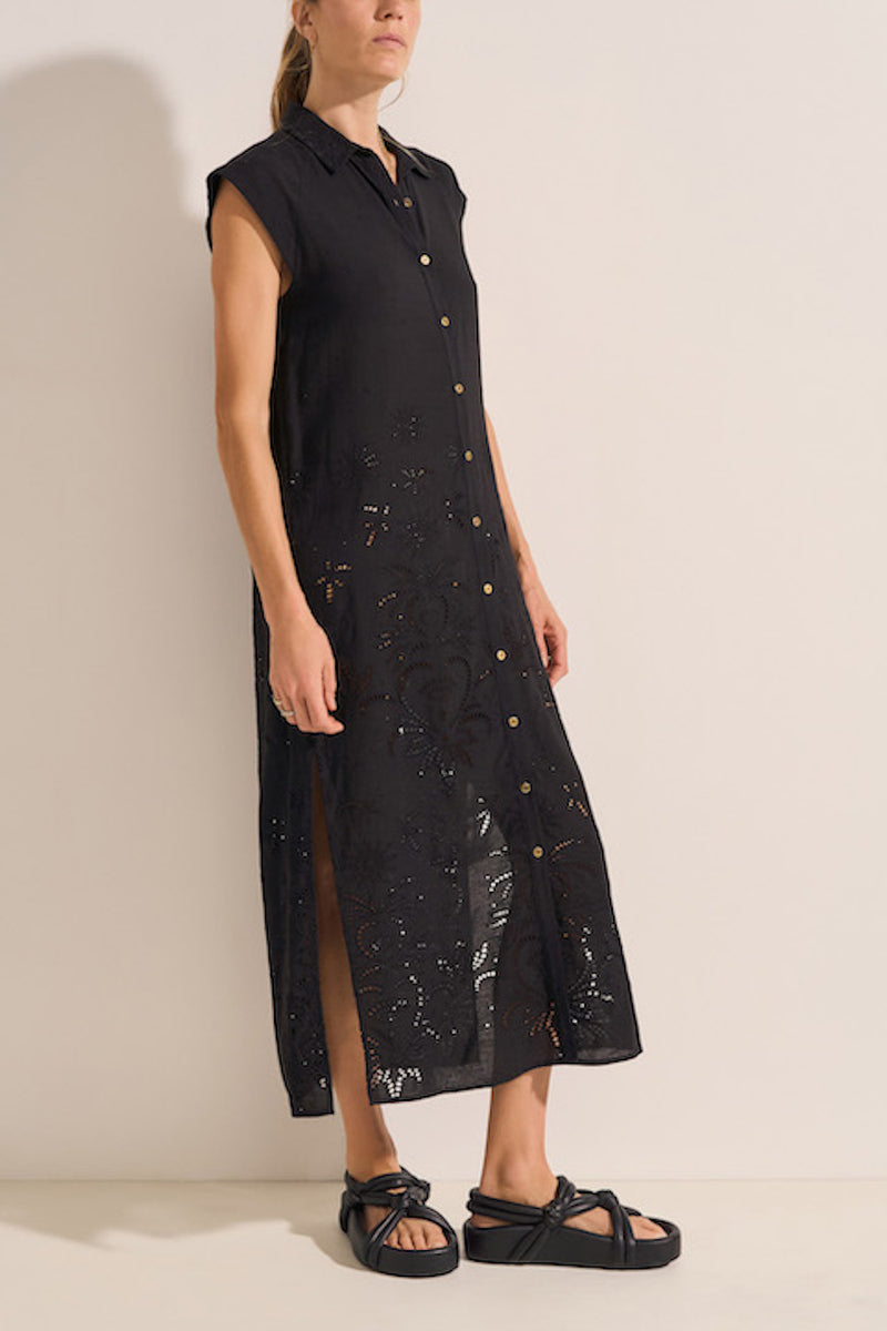 Orion Cotton-Linen Eyelet Embroidered Midi Dress