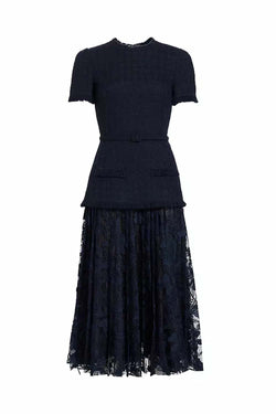 Guipure-Lace & Wool-Tweed Maxi Dress