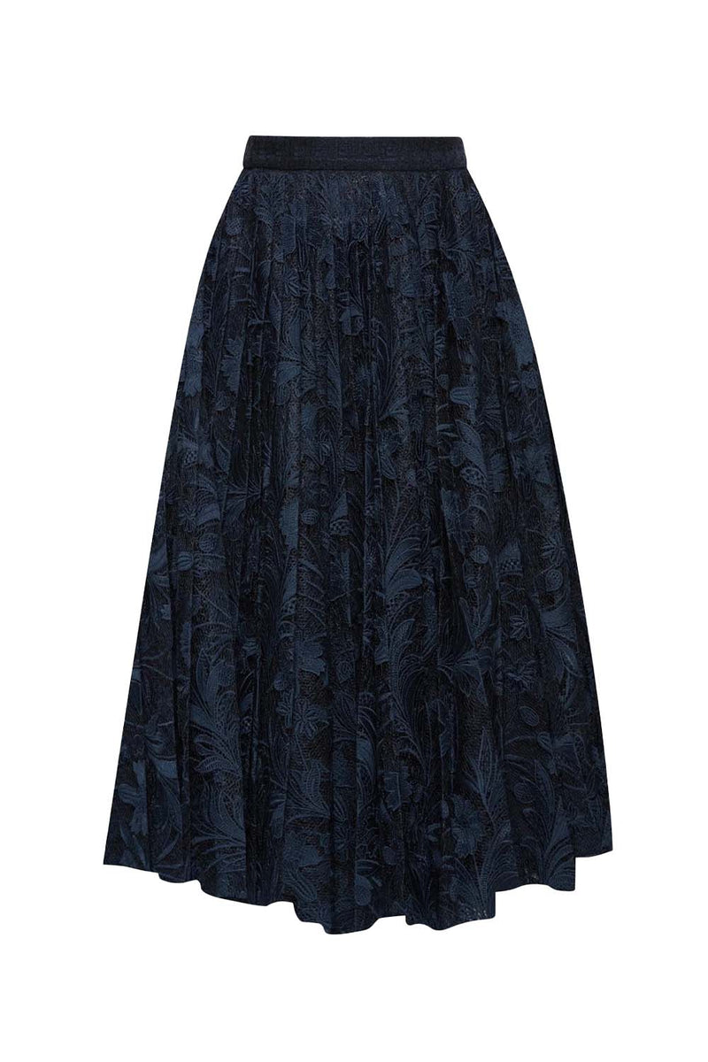 Marbled Carnation Guipuire Lace Pleated Skirt