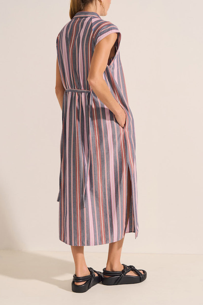 Ovide Cap Sleeve Striped Cotton Midi Dress