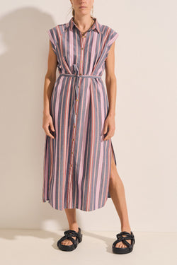 Ovide Cap Sleeve Striped Cotton Midi Dress