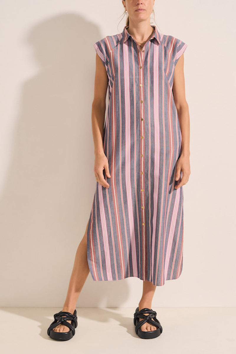 Ovide Cap Sleeve Striped Cotton Midi Dress