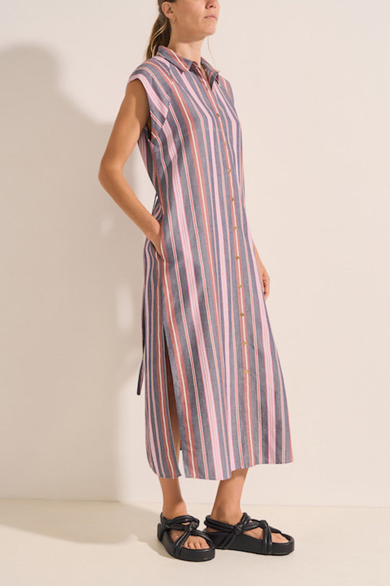 Ovide Cap Sleeve Striped Cotton Midi Dress