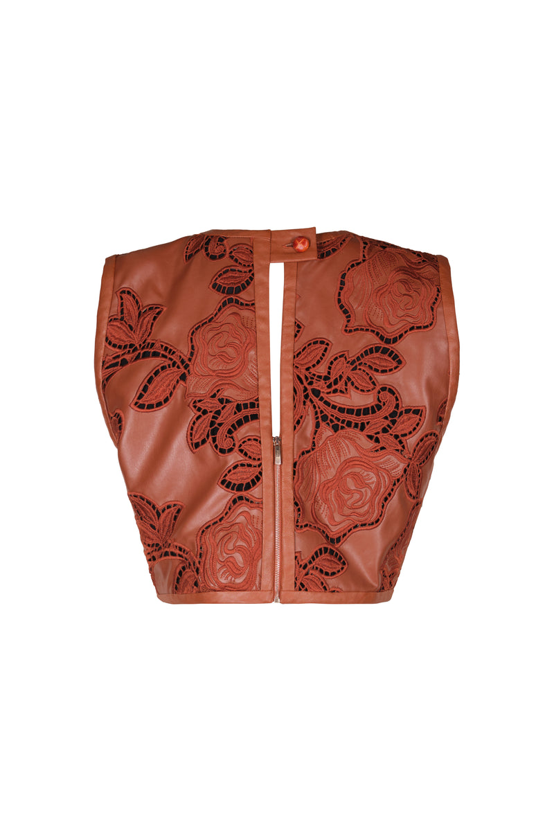 Spice Breeze Embroidered Vegan Leather Top