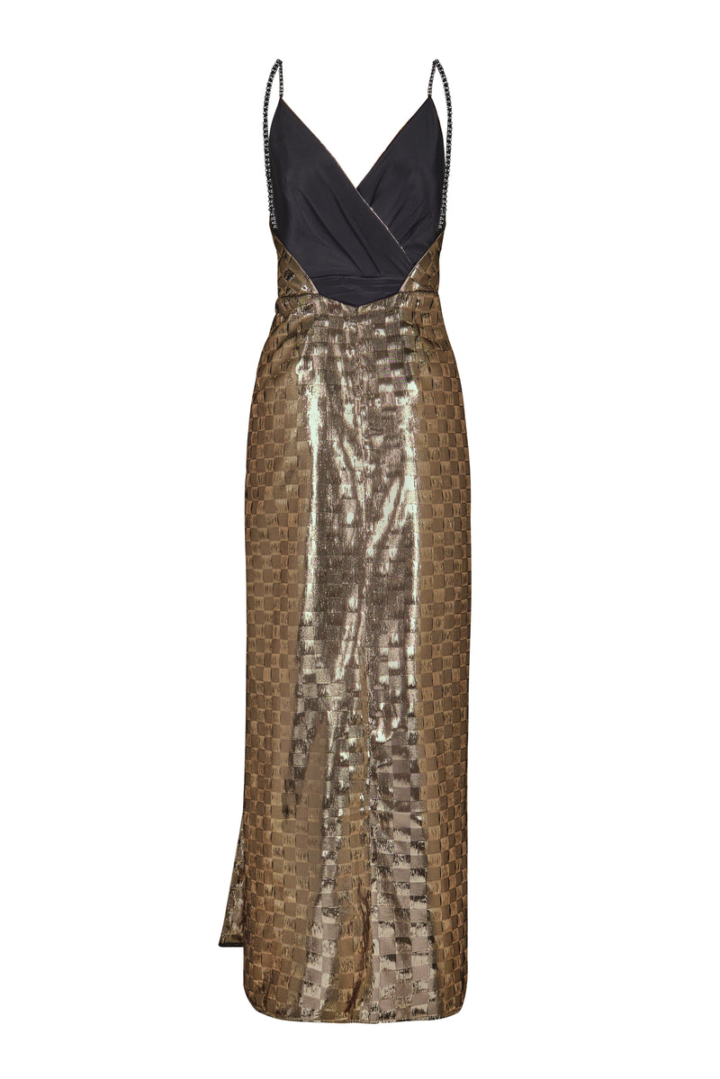 Henna Night Metallic Silk Maxi Dress