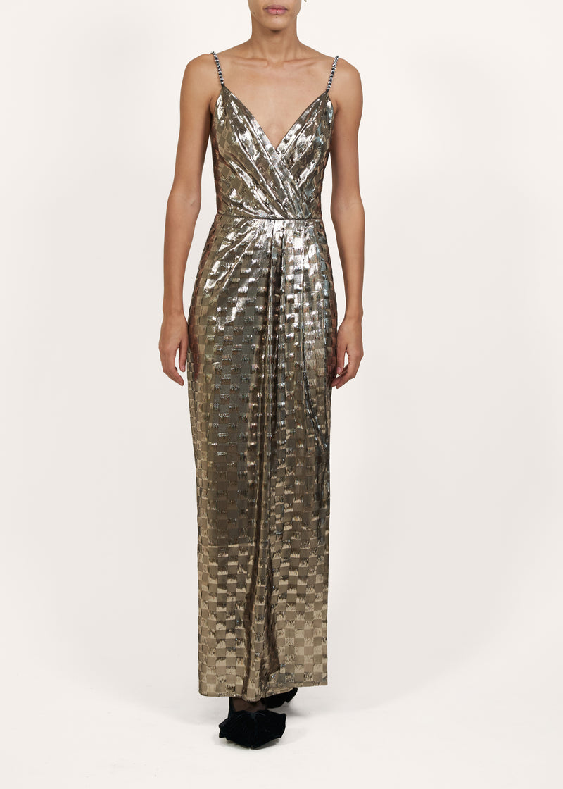 Henna Night Metallic Silk Maxi Dress