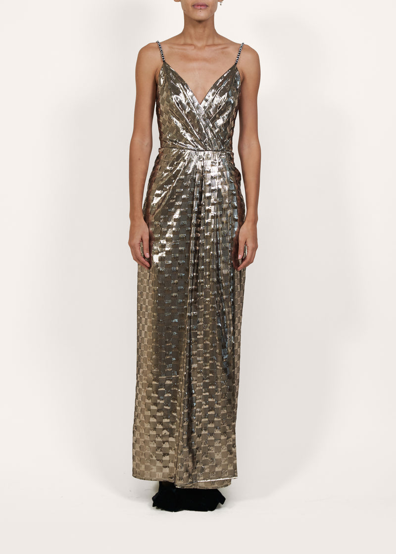 Henna Night Metallic Silk Maxi Dress