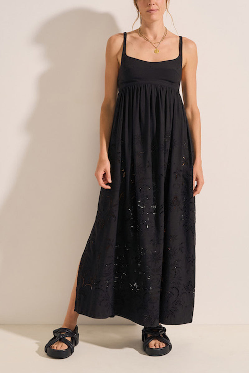 Raven Cotton-Linen Eyelet Embroidered Maxi Dress