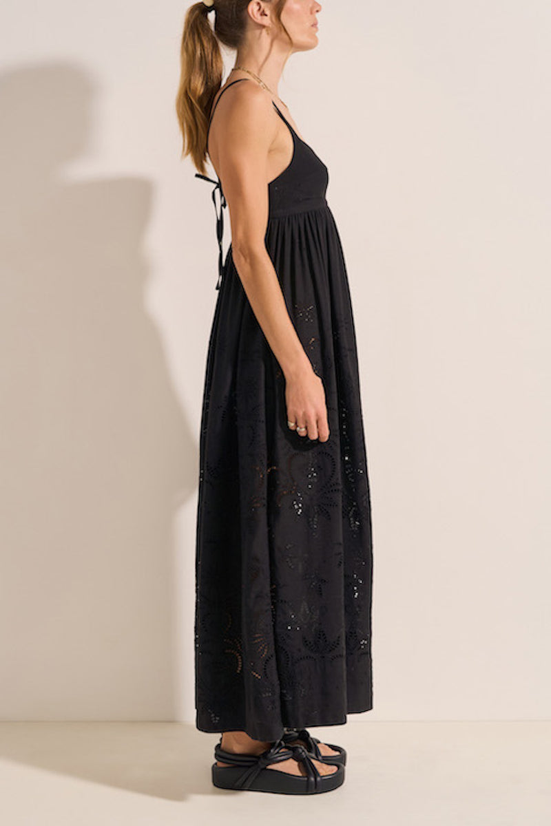 Raven Cotton-Linen Eyelet Embroidered Maxi Dress