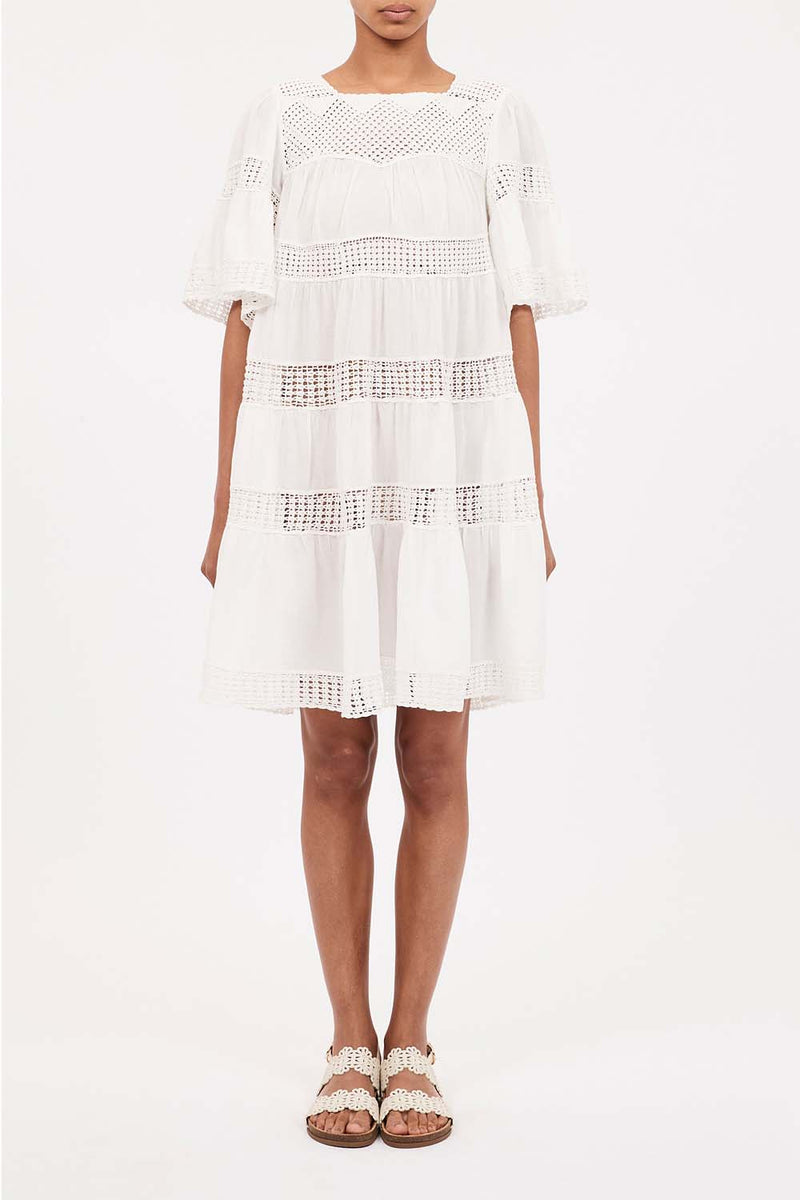 Senna Tiered Crochet-Trimmed Cotton-Voile Mini Dress