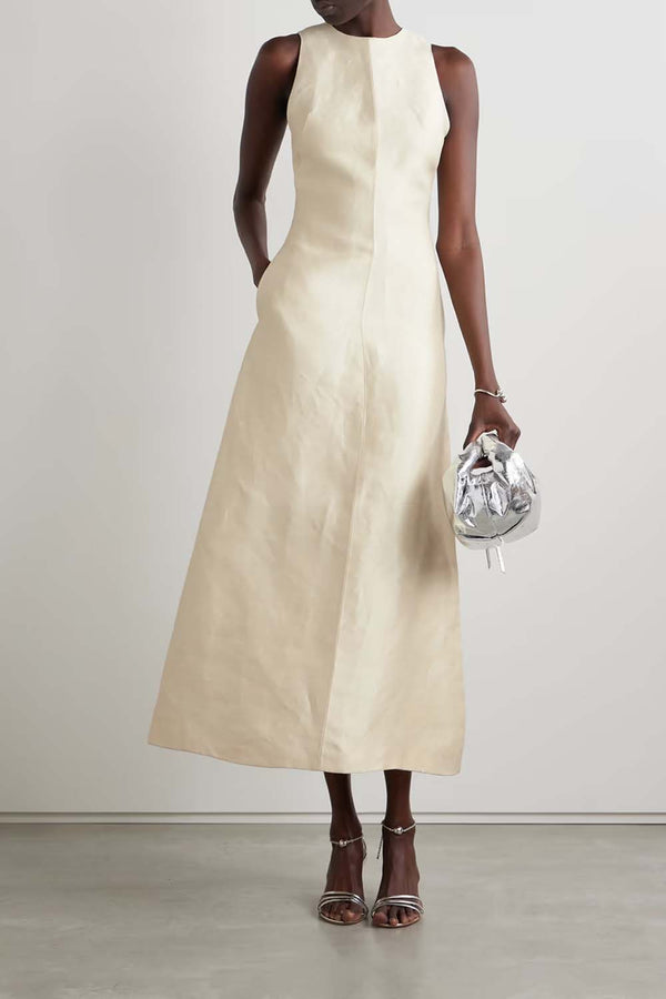 The Shiva Panelled Linen and Silk-Blend Dupion Dress