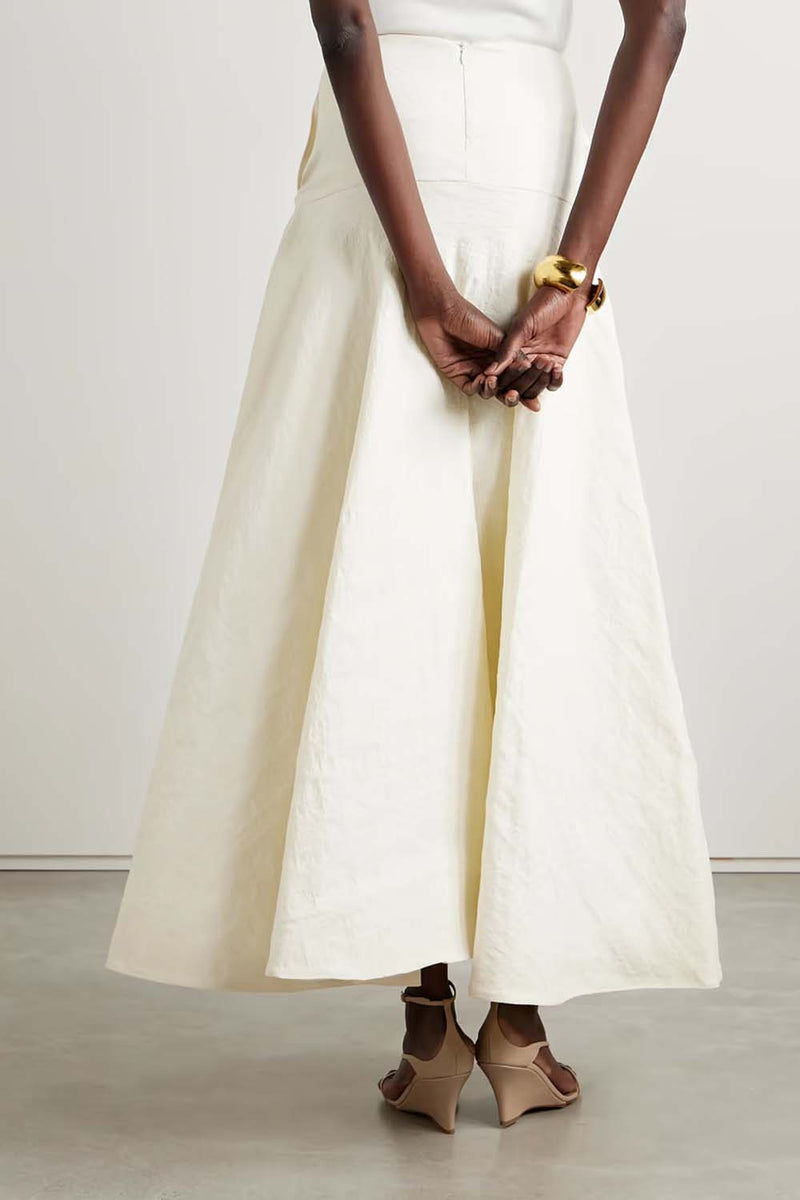 The Ember Crinkled Linen-Blend Midi Skirt