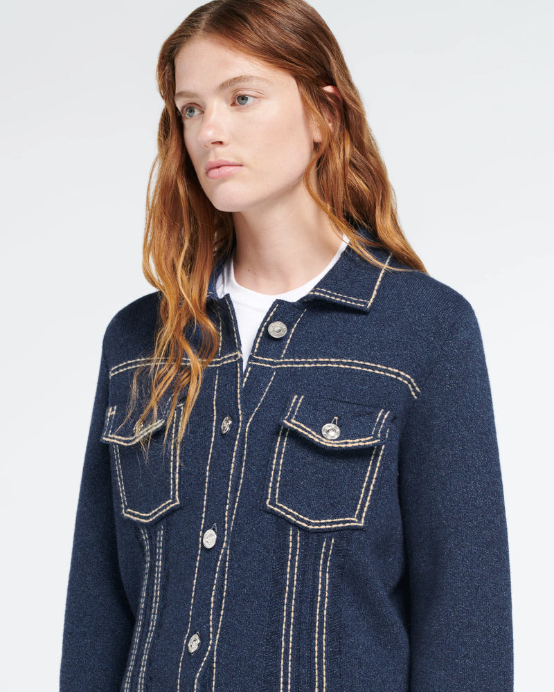 Denim Fitted Cashmere and Cotton Jacket