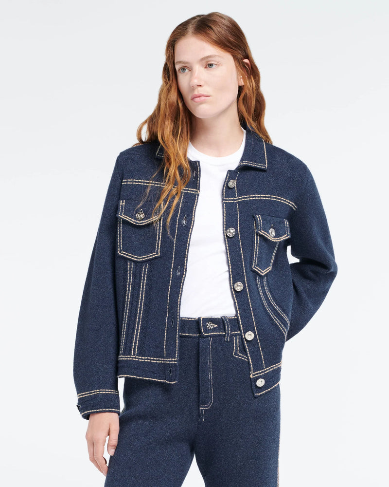 Denim Fitted Cashmere and Cotton Jacket