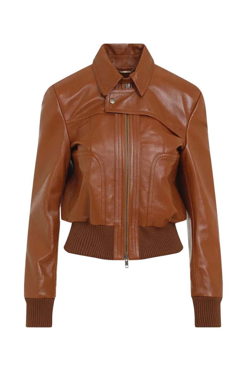 Panelled Glossy Leather Jacket