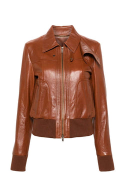 Panelled Glossy Leather Jacket