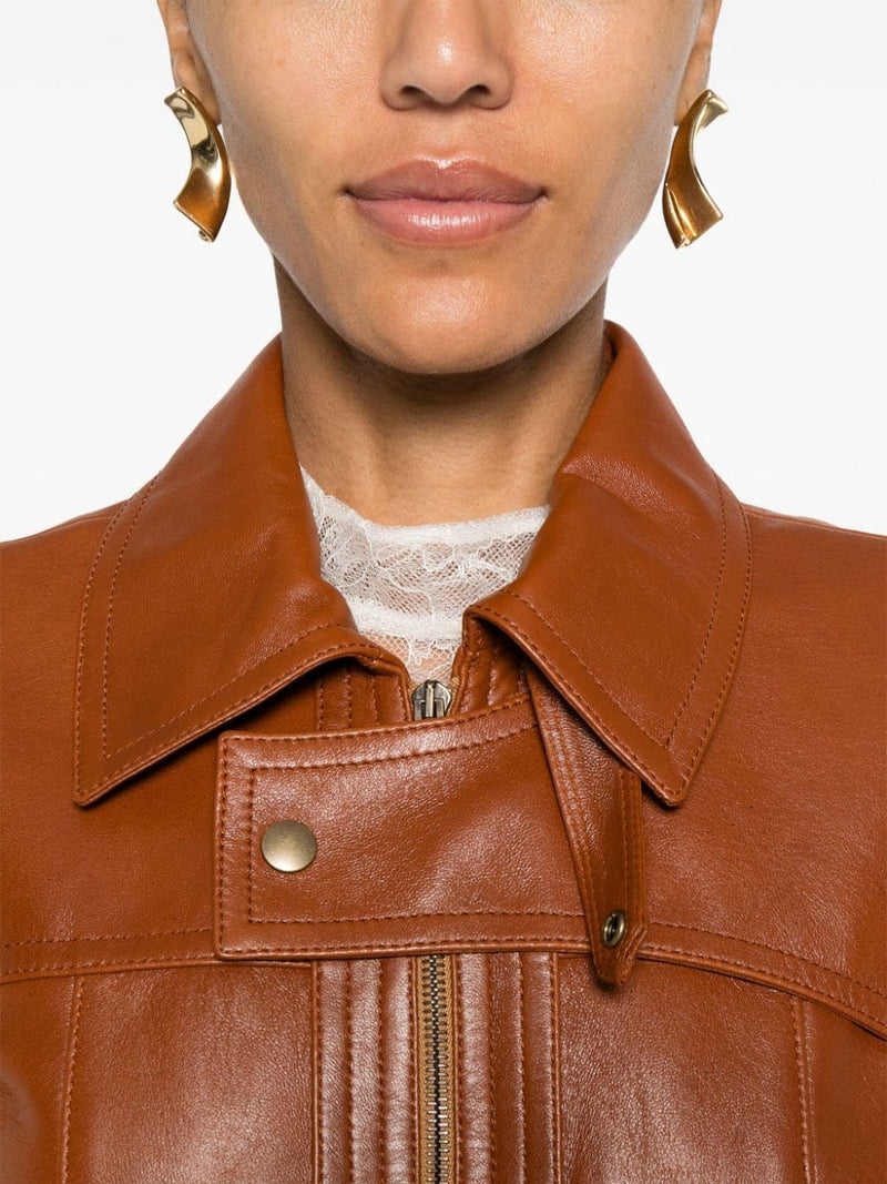 Panelled Glossy Leather Jacket